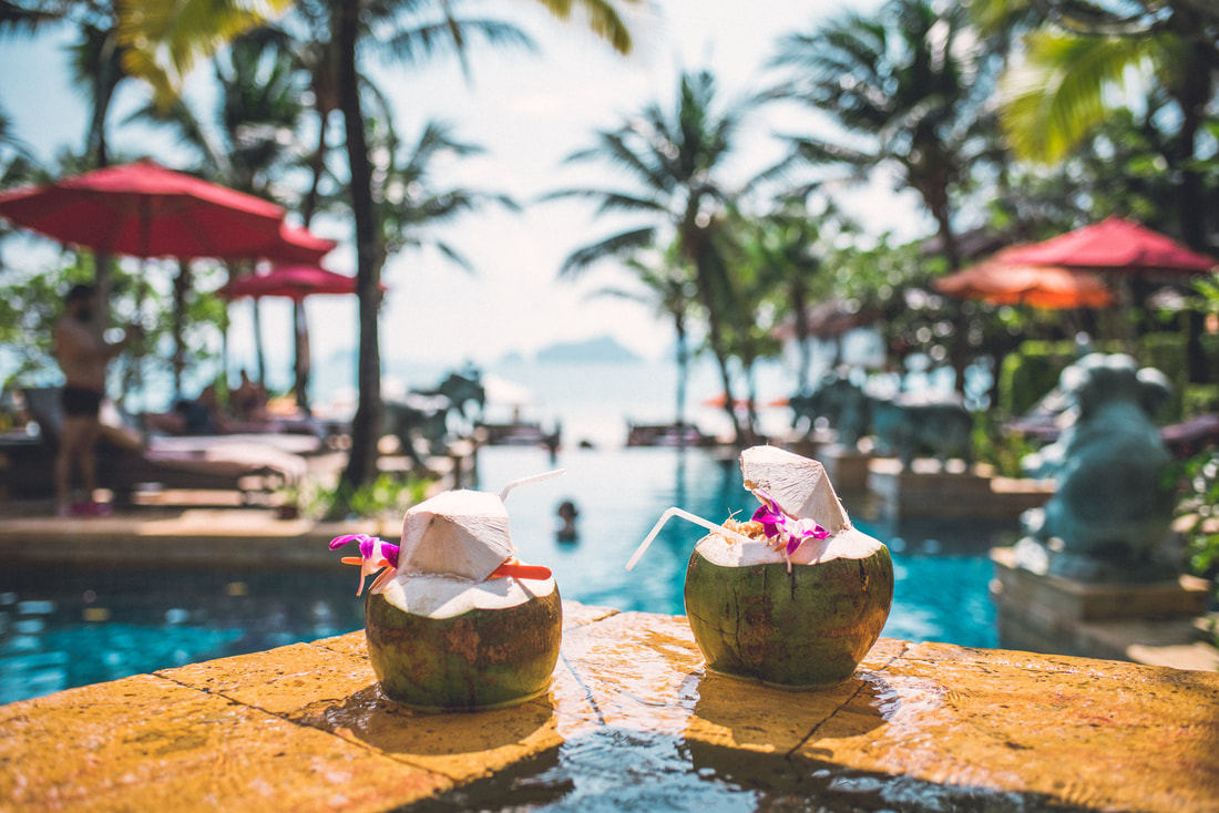coconut drinks by the pool