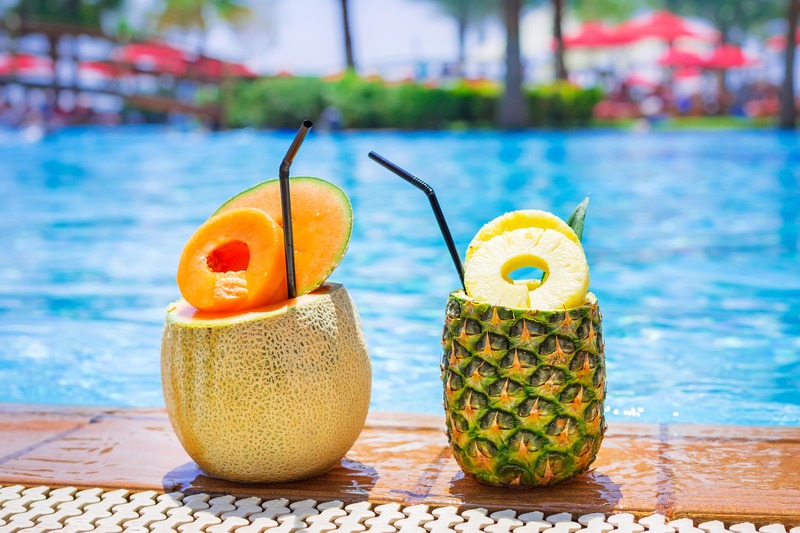 tropical drinks by pool