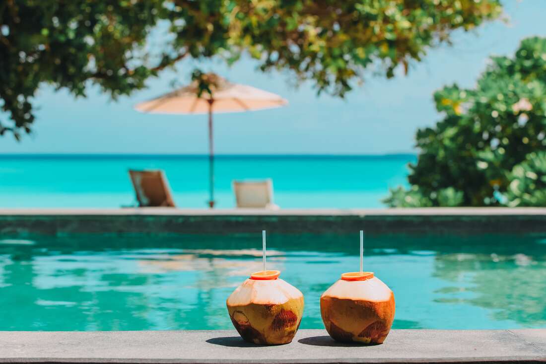 coconut drinks near pool